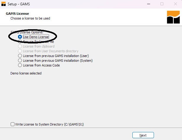 Select a demo license