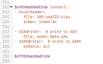 Figure shows coding for GAMS' connect commands