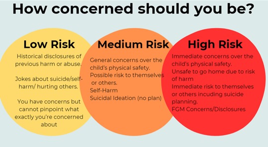 This image contains 3 circles that are yellow, amber and red, indicating increasing concern level.