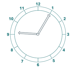 Clock face showing 5 past 9