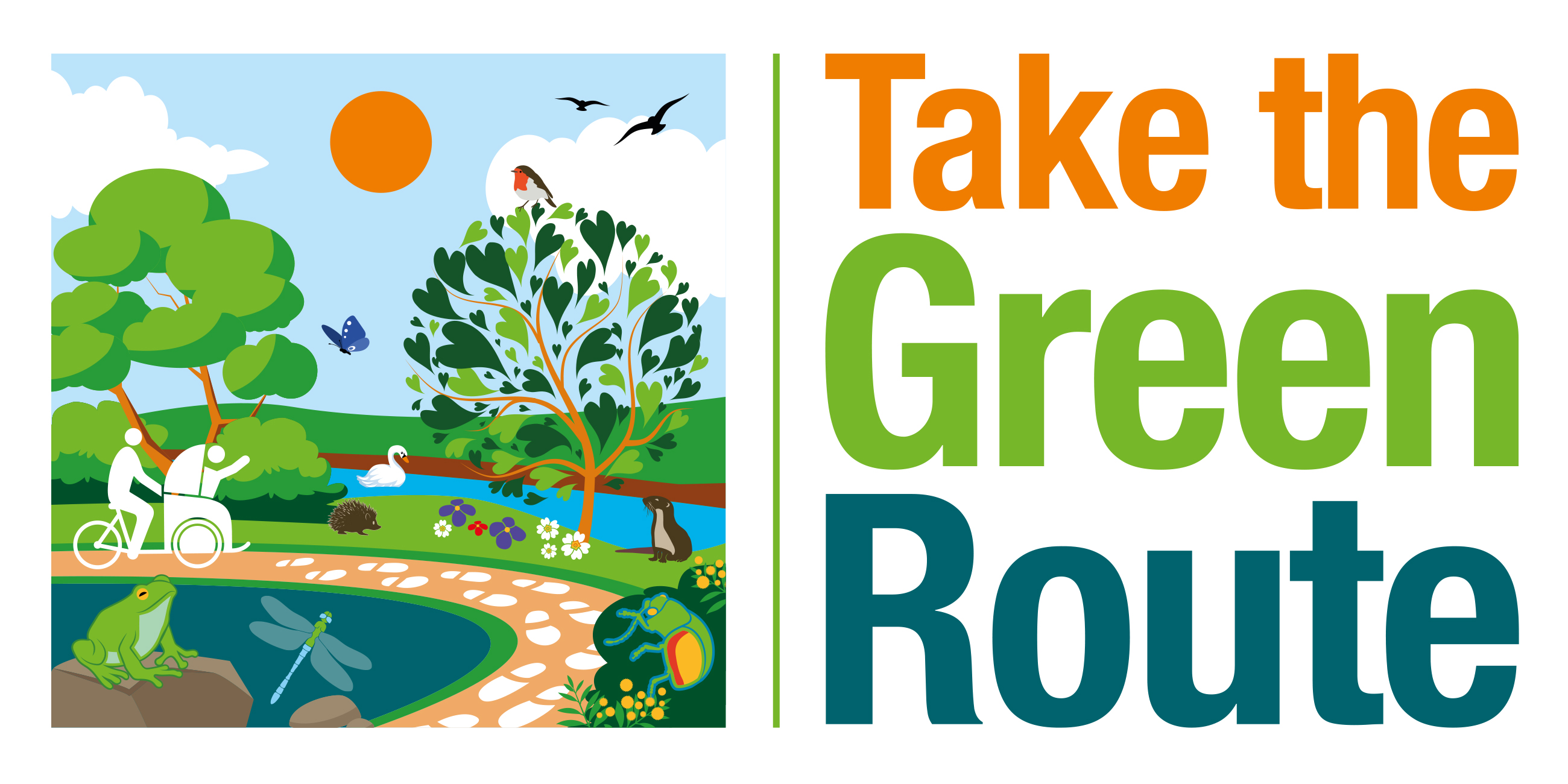 Take the Green Route! logo featuring nature and triobike