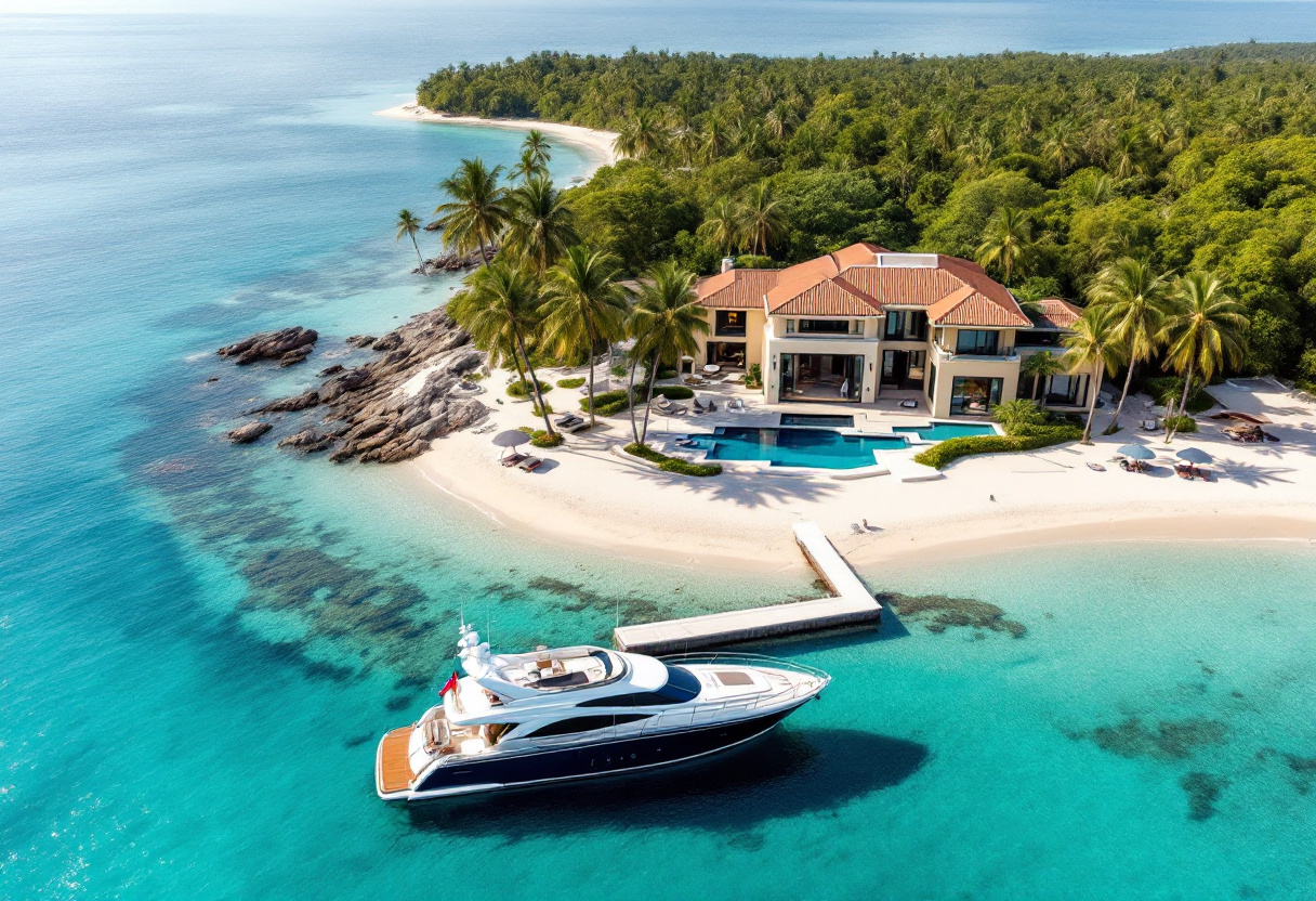 Private island. Illustrating the huge savings businesses will have with good cybersecurity measures.