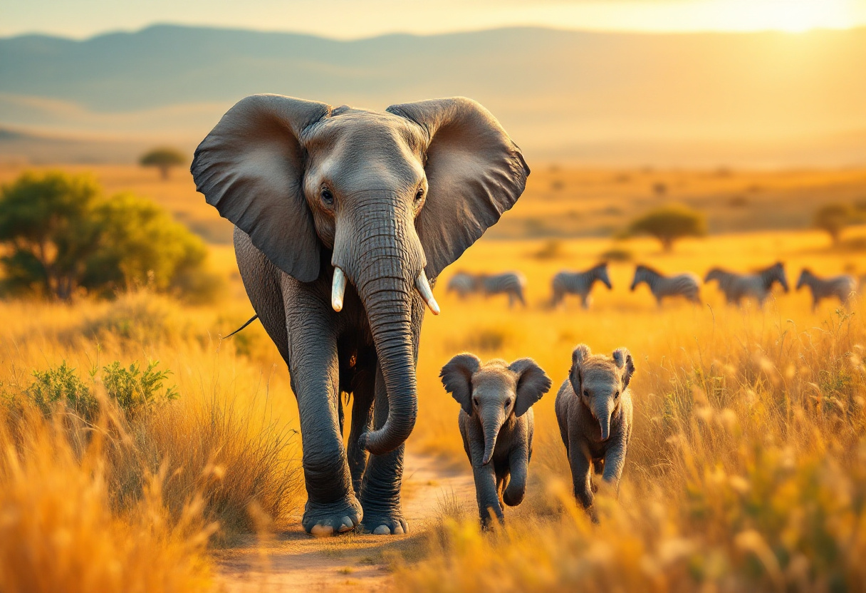 Elephants in a nature reserve. Cybersecurity prevents massive financial losses. Businesses can invest instead in environment.