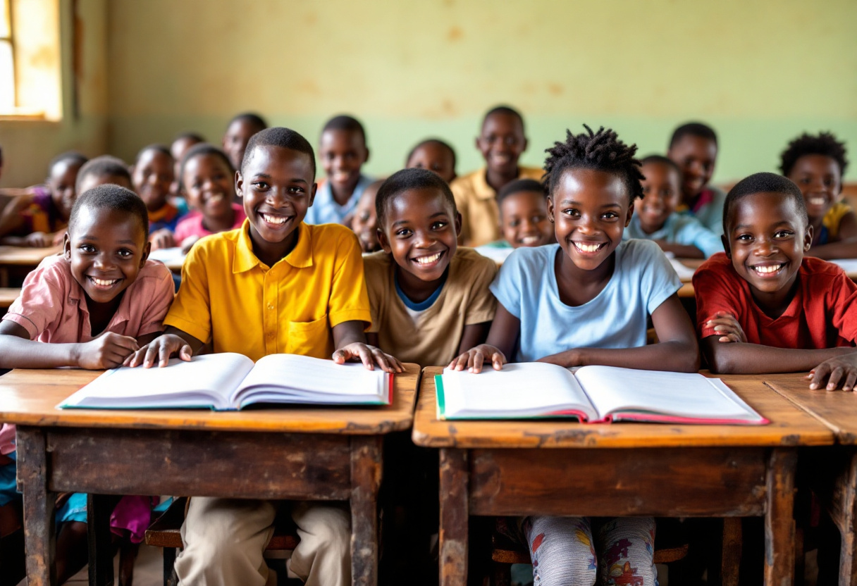 Happy African kids in a school class.