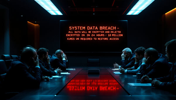 Company system data breach visualization highlighting importance of cybersecurity data protection measures for businesses.