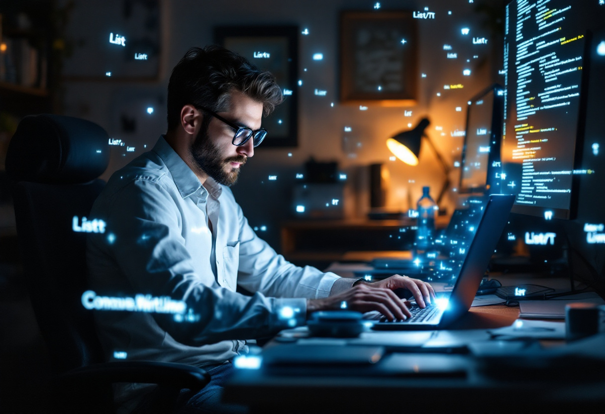 A man code by a computer illustrating information security and computer security company jobs.