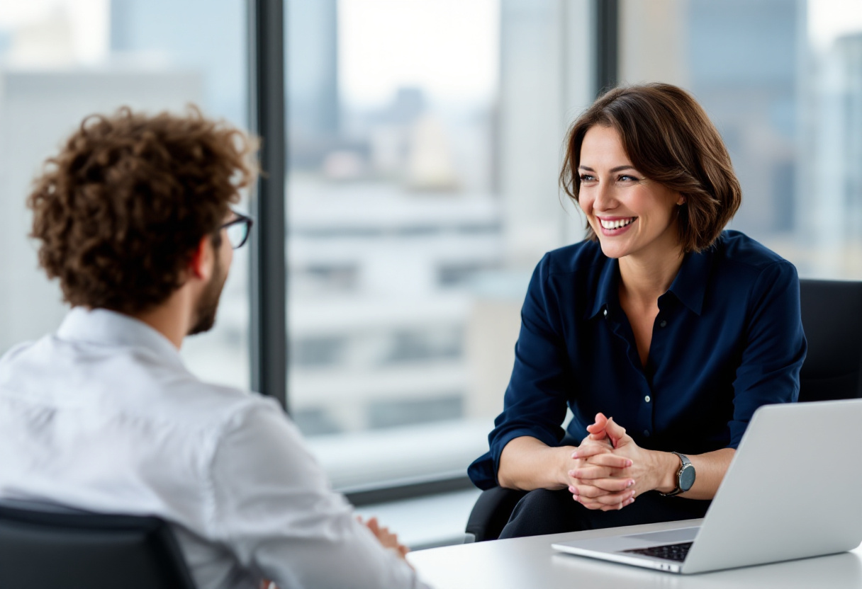 An HR conducts a cybersecurity job interview with a potential cybersecurity job candidate