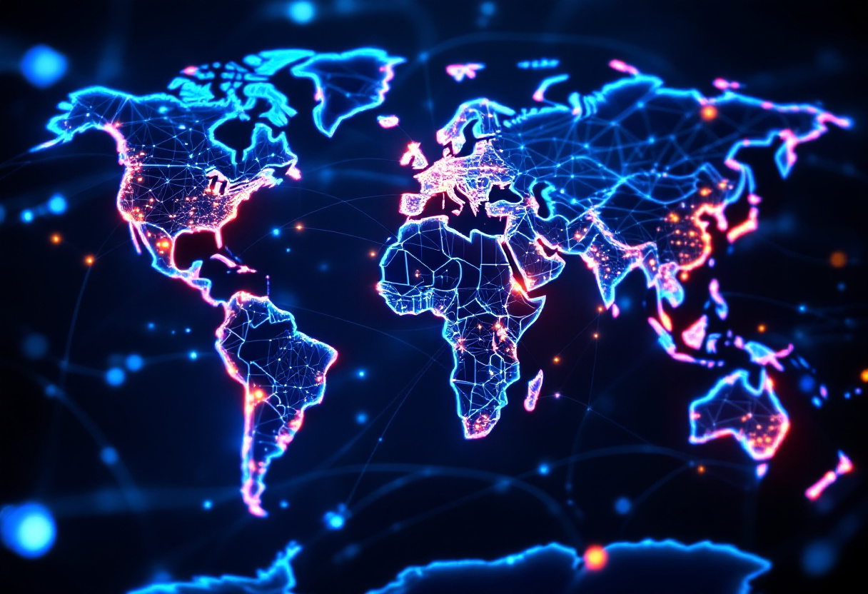 Image of a glowing world map illustrative of Cybersecurity, network security, and information security for eCom businesses.
