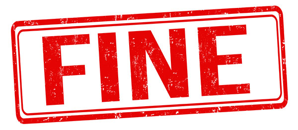 A red rectangular stamp with the word FINE in the middle.