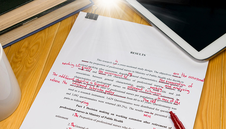 Printed paper headed. Results. The typed text has been amended by hand with a red pen.