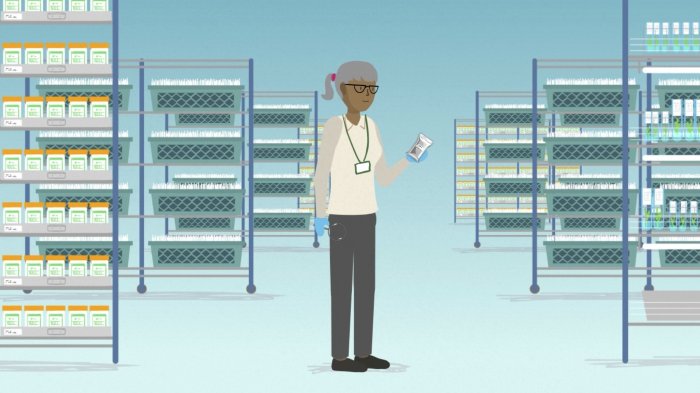 The image shows a still from the animated video - a scientist in a genebank. The video transcript gives more detail on the video’s content.