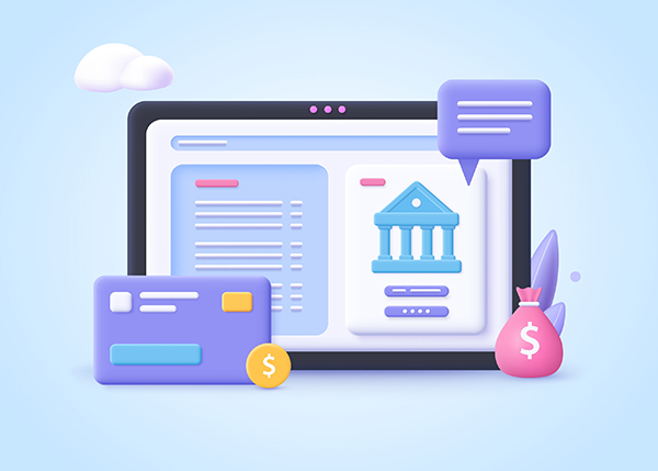 Symbols of modern banking. Phone, card, cash.