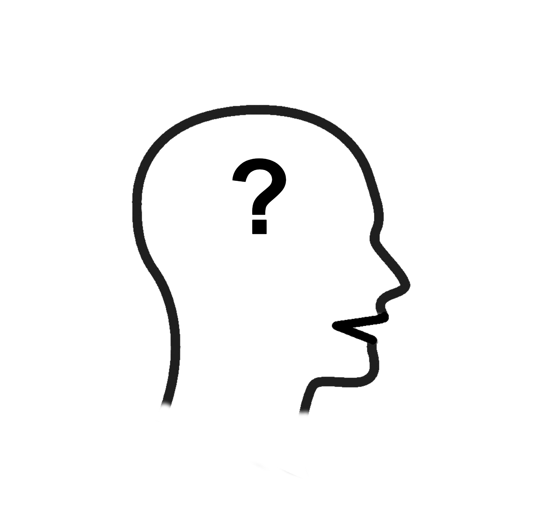 Outline image of a head with a question mark inside the head signifying creative thinking.