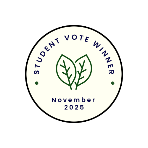 A badge that indicates the winner of the student vote in November 2025