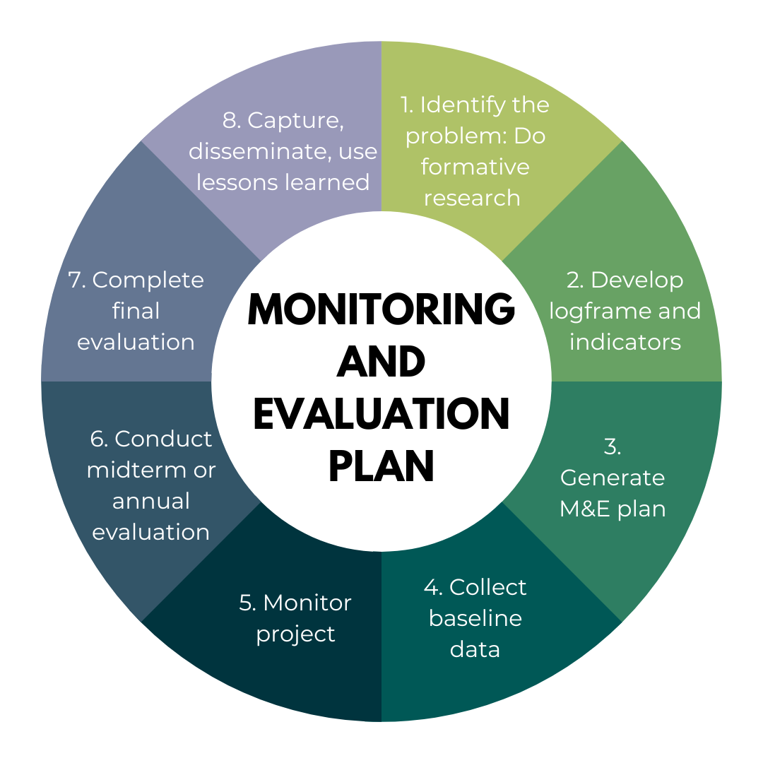 A diagram showcasing the steps that can be followed in monitoring and evaluation.