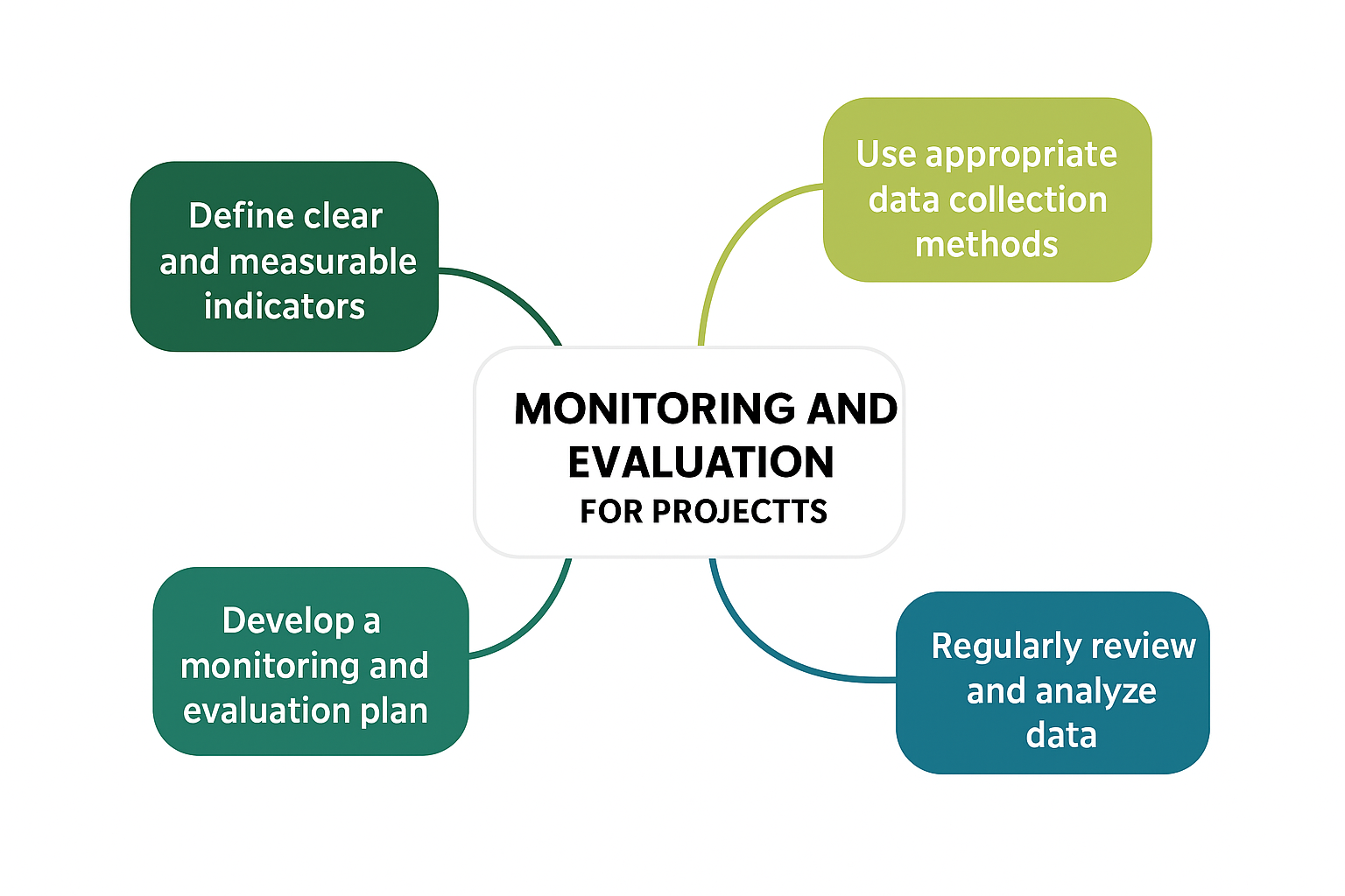 A diagram that shows the key steps into monitoring and evaluation.
