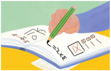 Child writing in a notebook.