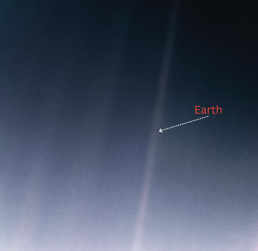 Photograph of Earth taken on Feb. 14, 1990, by NASA’s Voyager 1 spacecraft.