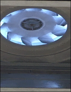 Ceiling mounted exhaust fan in ice arena