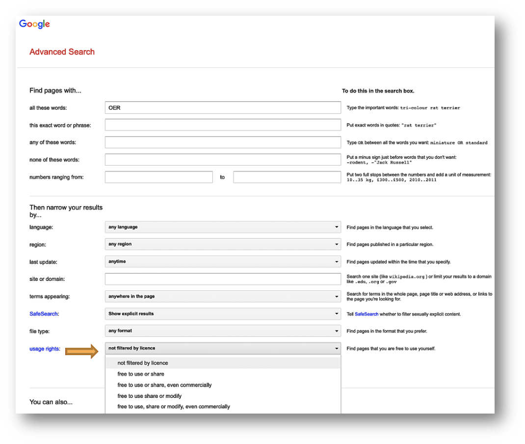 Screenshot of filtering in Google search.
