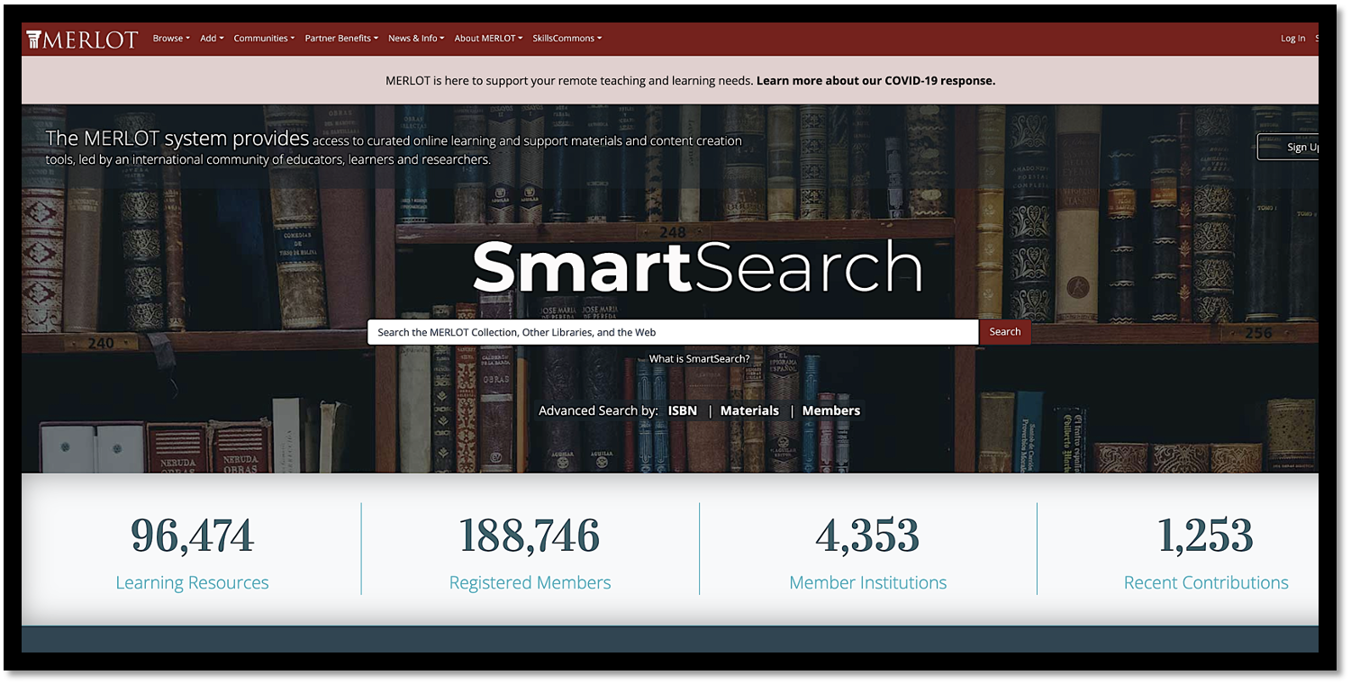 Screenshot of the MERLOT OER repository.
