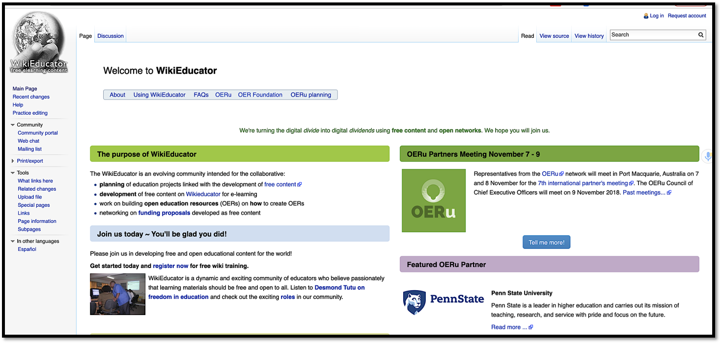 Screenshot of WikiEducator.