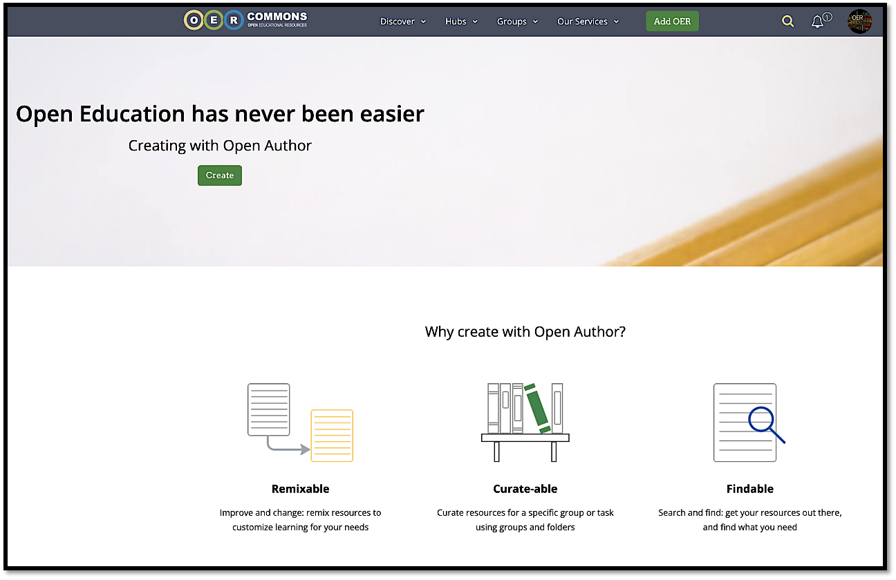 Screenshot of the OER Commons Open Author.