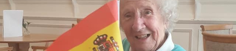 smiling woman with flag