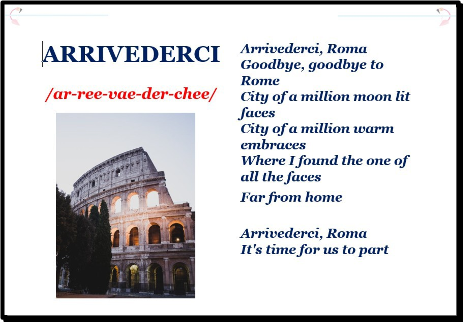 Lyrics to Arrivederci