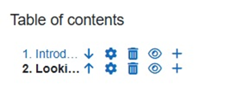 A screenshot of a table of contents in a Moodle book.