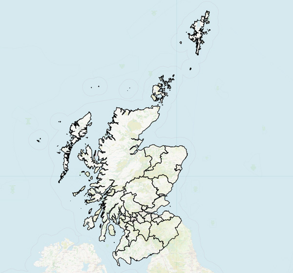 A map of Scotland showing council boundaries.