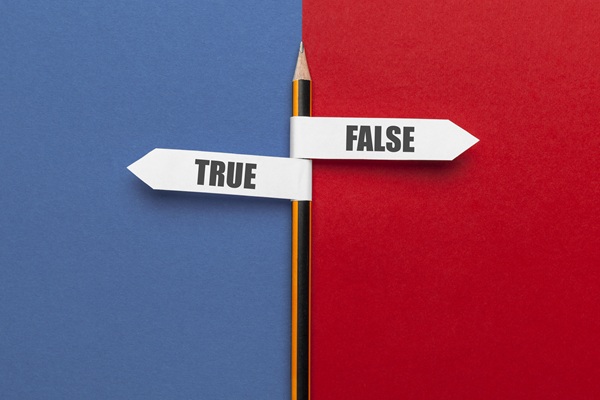 A photo of a pencil as a road sign, with ‘True’ and ‘False’ attached as directions.