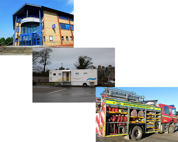 A montage of photos showing police, NHS and fire services.